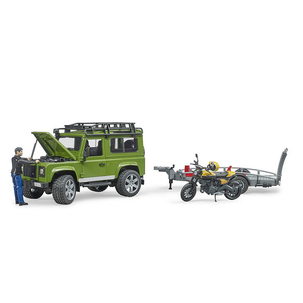 Land Rover with Trailer, Ducati Motorcycle and Driver