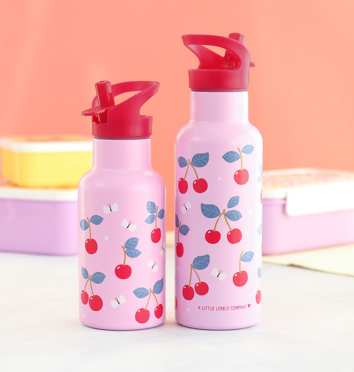 A Little Lovely Company Double-Walled Stainless Steel Bottle 350ml – Cherries