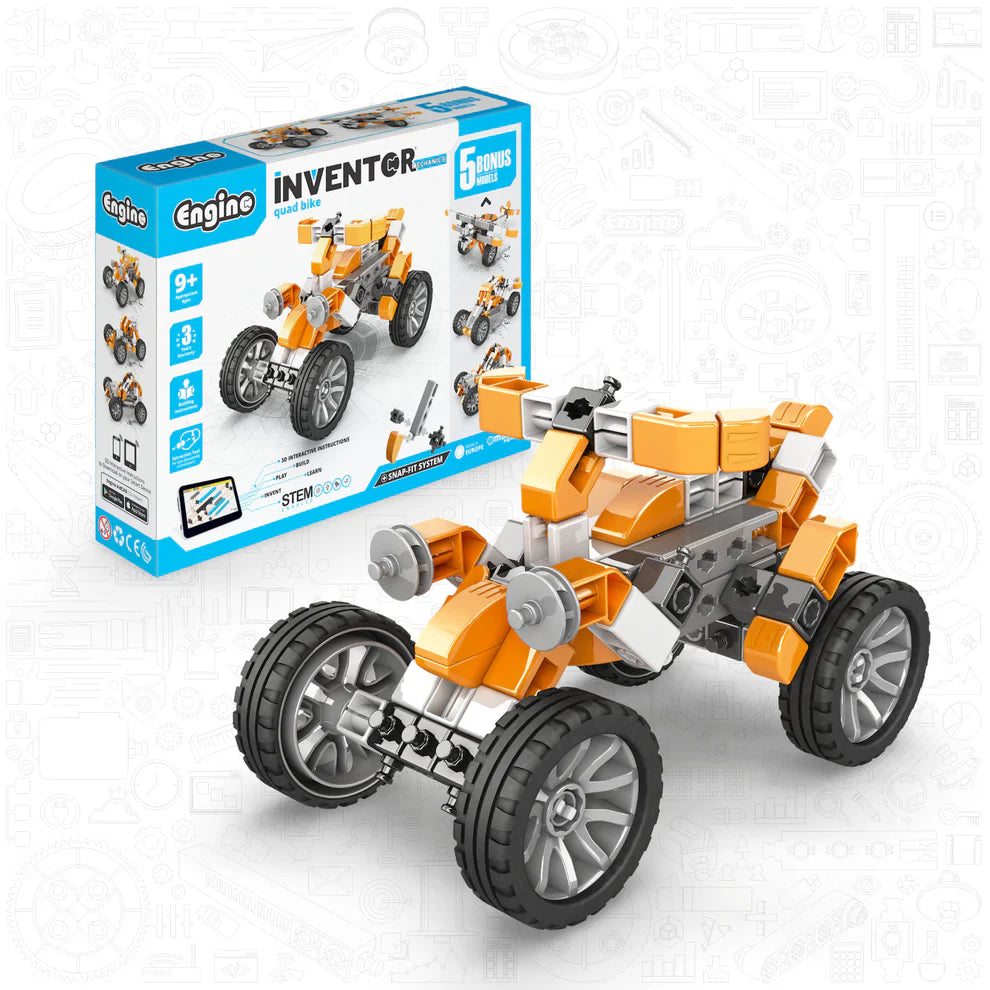 Engino Inventor Mechanics - Τετράτροχη μοτοσικλέτα (Γουρούνα): Παιχνίδια Μηχανολογίας για Παιδιά 9+ (5 μοντέλα για κατασκευή)
