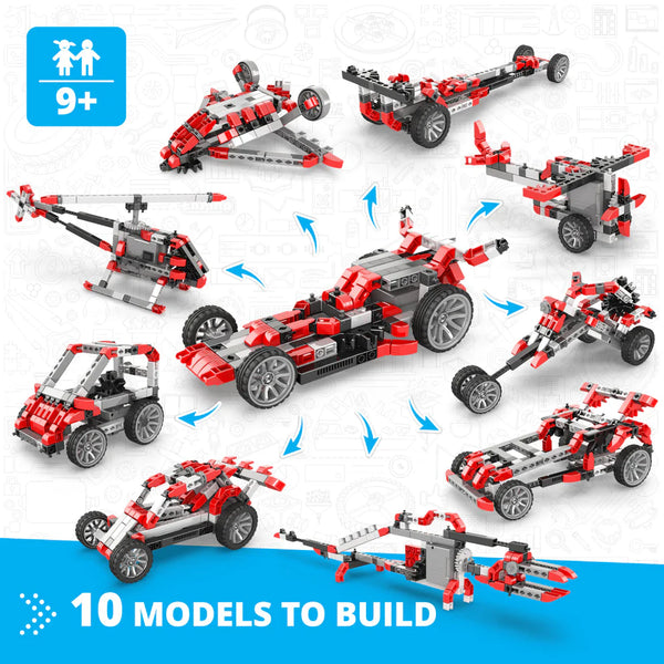 Engino Inventor Race Car Motorized Set - Εκπαιδευτικά παιχνίδια STEM για παιδιά 9+ ετών (10 μοντέλα προς κατασκευή)
