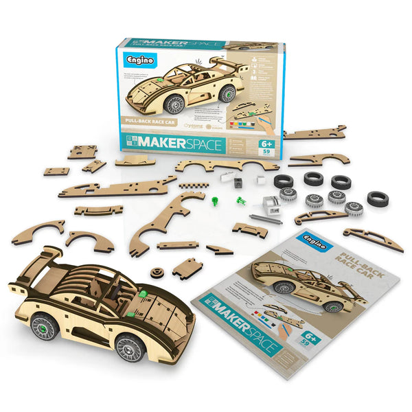 MAKERSPACE DIY: Αυτοκίνητο αγώνων με σύστημα pull-back, κιτ κατασκευής STEM για παιδιά 8+ ετών (1 μοντέλο προς κατασκευή)
