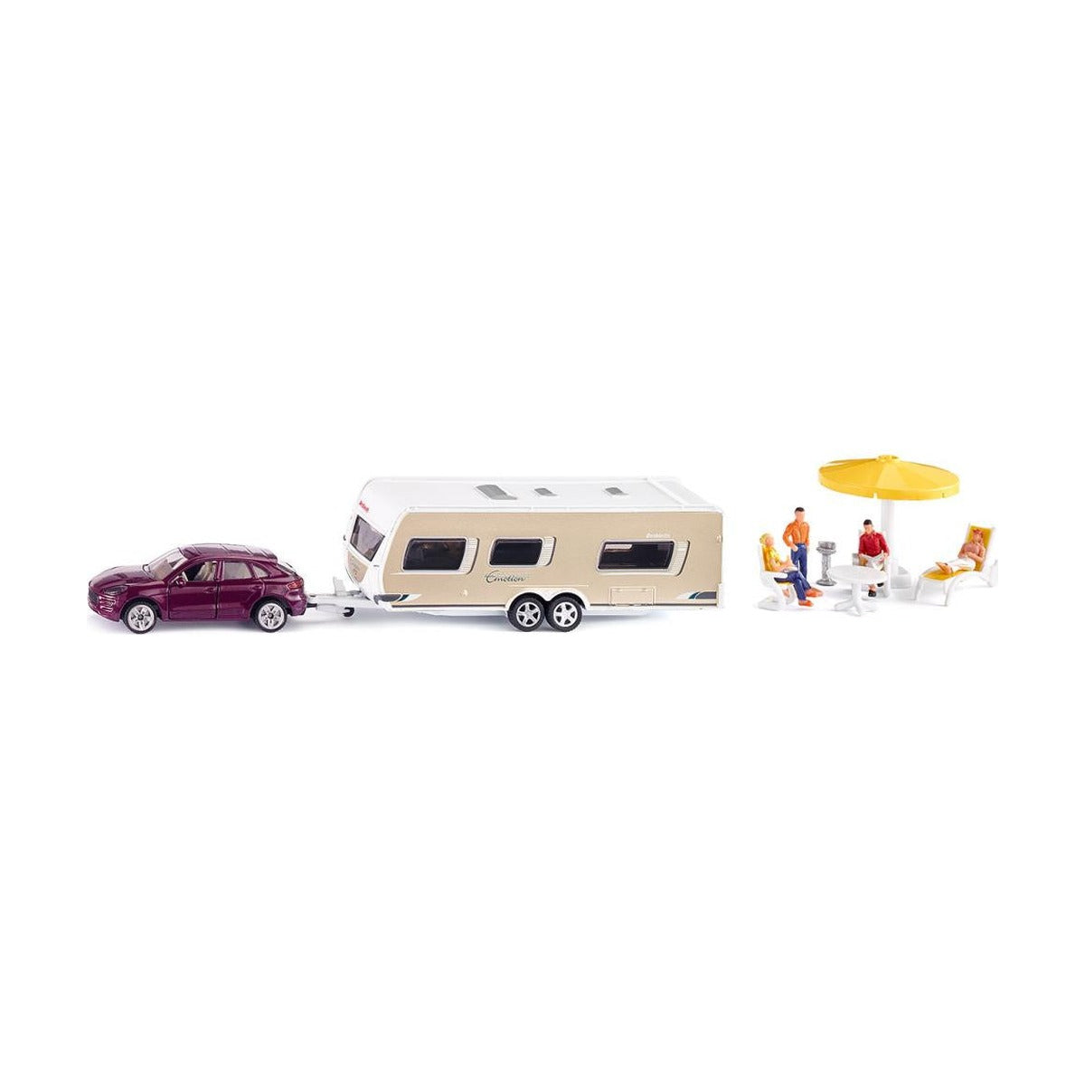 Porsche Car With Caravan - 1:55 Scale