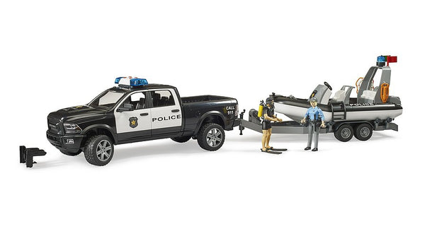 Police Pickup with Light & Sound Module, Trailer, Boat & Figures