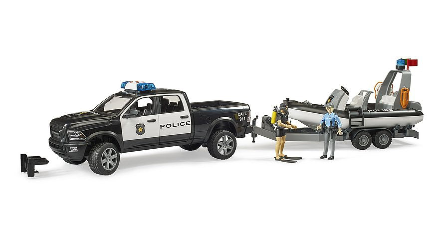 Police Pickup with Light & Sound Module, Trailer, Boat & Figures
